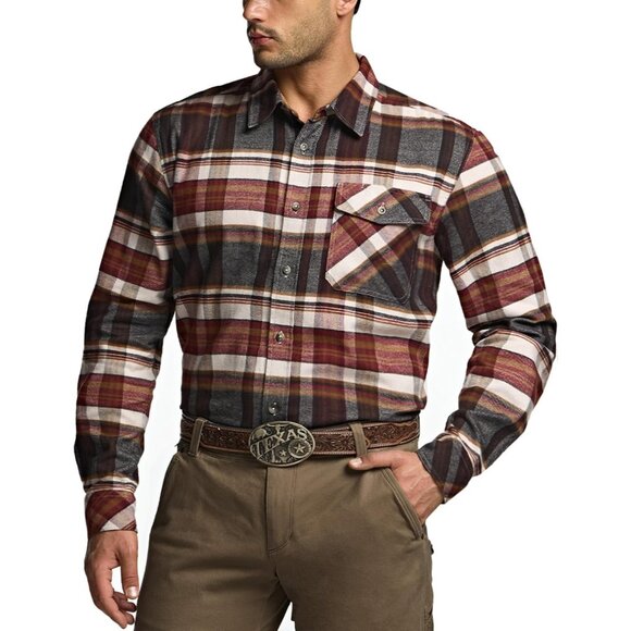 Mens Plaid Folk Tale Cotton Flannel Shirt Long Sleeve Casual Outdoor Plaid - Picture 2 of 9